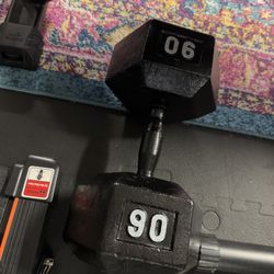 Pair Of 90 Lb Cast Iron Dumbbells 