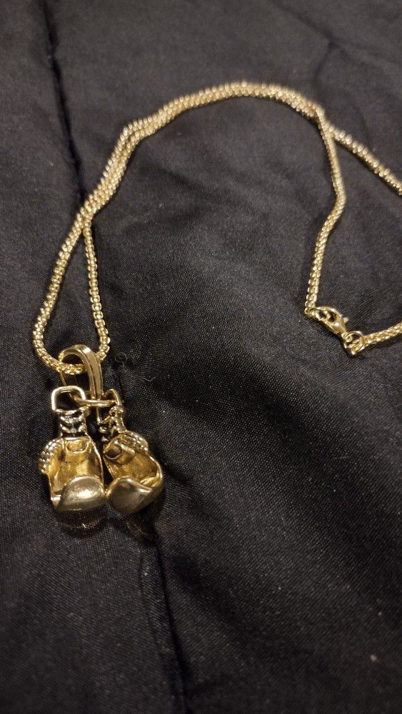 Stainless Steel Gold Boxing Gloves Necklace 