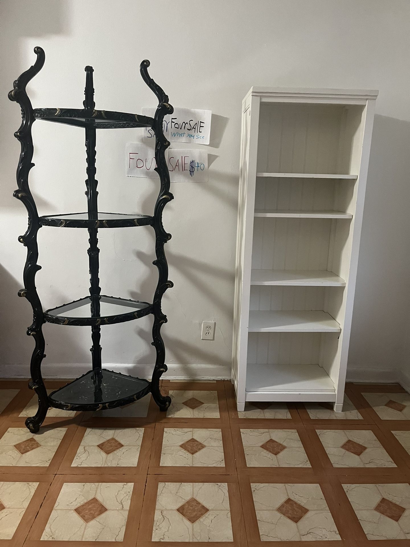 2 SET PC Two Shelves, black, detailed, white bookshelf, furniture