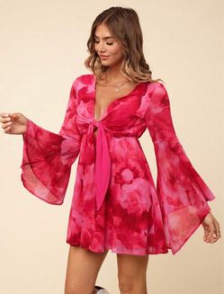 Pink Tie-Dye Bell Sleeve  Dress