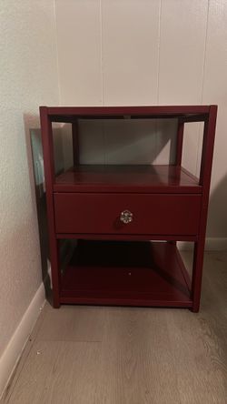 Nightstand Red with drawer and shelves solid wood well made MOVING SALE check out other listings