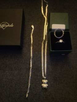 Women's 24inch sterling silver chain charm bracelet and rings size 7