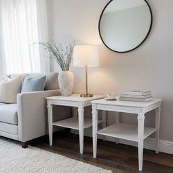 Vintage Pair Off White Solid Wood End Side Nightstands - Coastal 