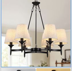 Black Modern Farmhouse Chandelier – 6 Light Fixture for Dining Room/Kitchen