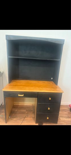 Rustic Black & Wood Computer Desk with Hutch – OBO
