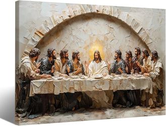 RUMSICH "The Last Supper Canvas Wall Art Religious Poster 16 x 24 inch Jesus And His Disciples Wall Decor, Christian Painting, Christmas Home Decorati