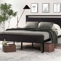 14 Inch Full Size Metal Platform Bed Frame with Wooden Headboard and Footboard, Mattress Foundation, No Box Spring Needed, Large Under Bed Storage, No