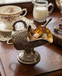 Vintage F.B. Rogers Silver Plated Miniature Sugar Scuttle & Scoop | Gold Wash Interior Table Accent