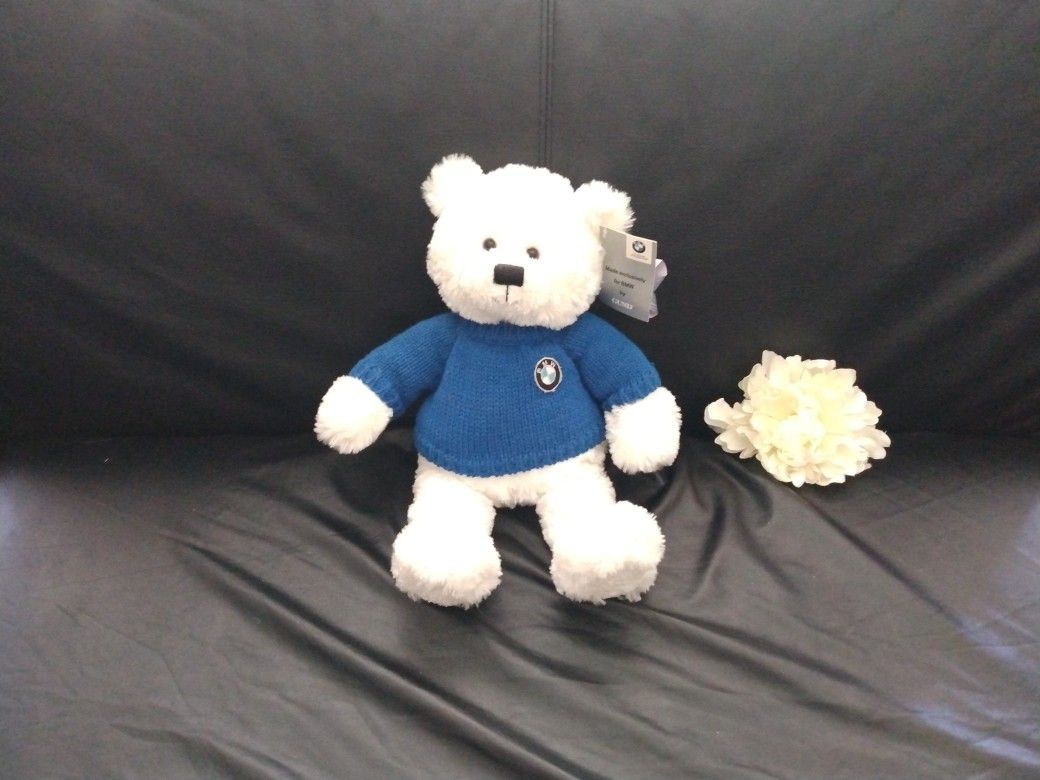 NWT White BMW Teddy Bear With Blue Sweater