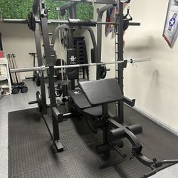 Vesta Fitness Smith Machine 2001 w/Bench Attachment | 230lb Bumpers Weights | 7ft Olympic Bar | Fitness | Gym Equipment | FREE DELIVERY🚚 