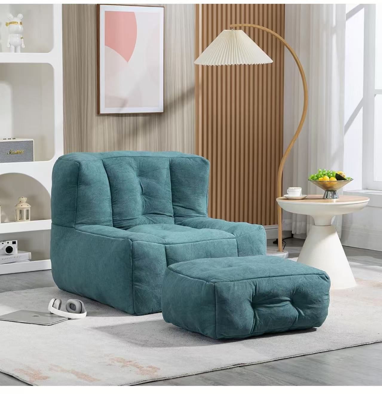 Fluffy Bean Bag Chair with Ottoman