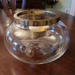 Vintage Glass Bowl Vase with Brass Votive Holder Insert 