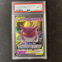 2019 Pokemon Sun & Moon Team Up 53 Gengar & Mimikyu Gx PSA 8