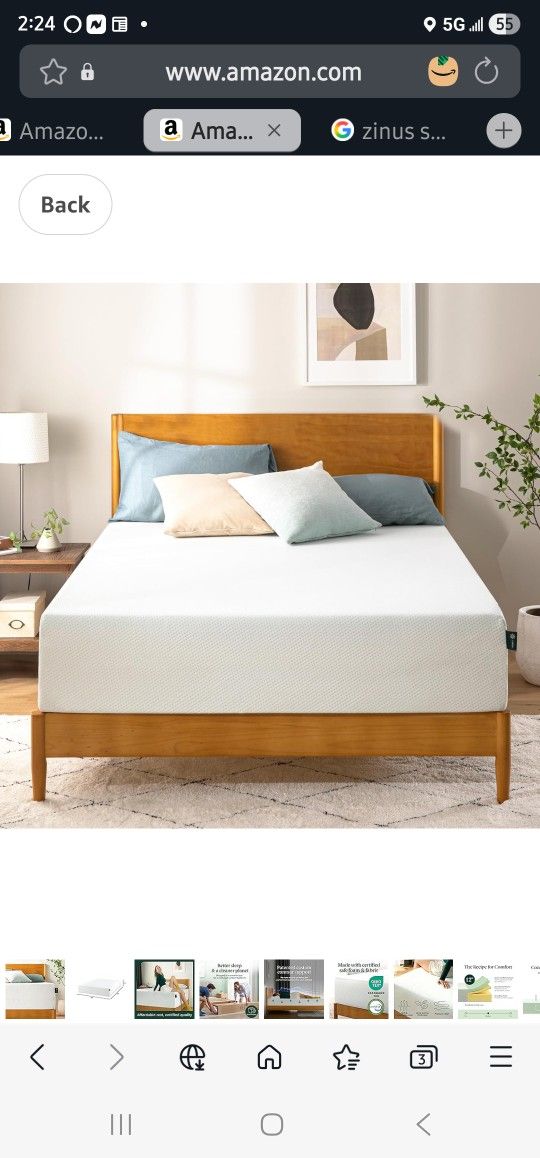 ZINUS 12 Inch Cailfornia King Green Tea Memory Foam Mattress [New Version], Fiberglass free, Medium Firm Feel, Zoned Pressure Relief, Certified Safe F