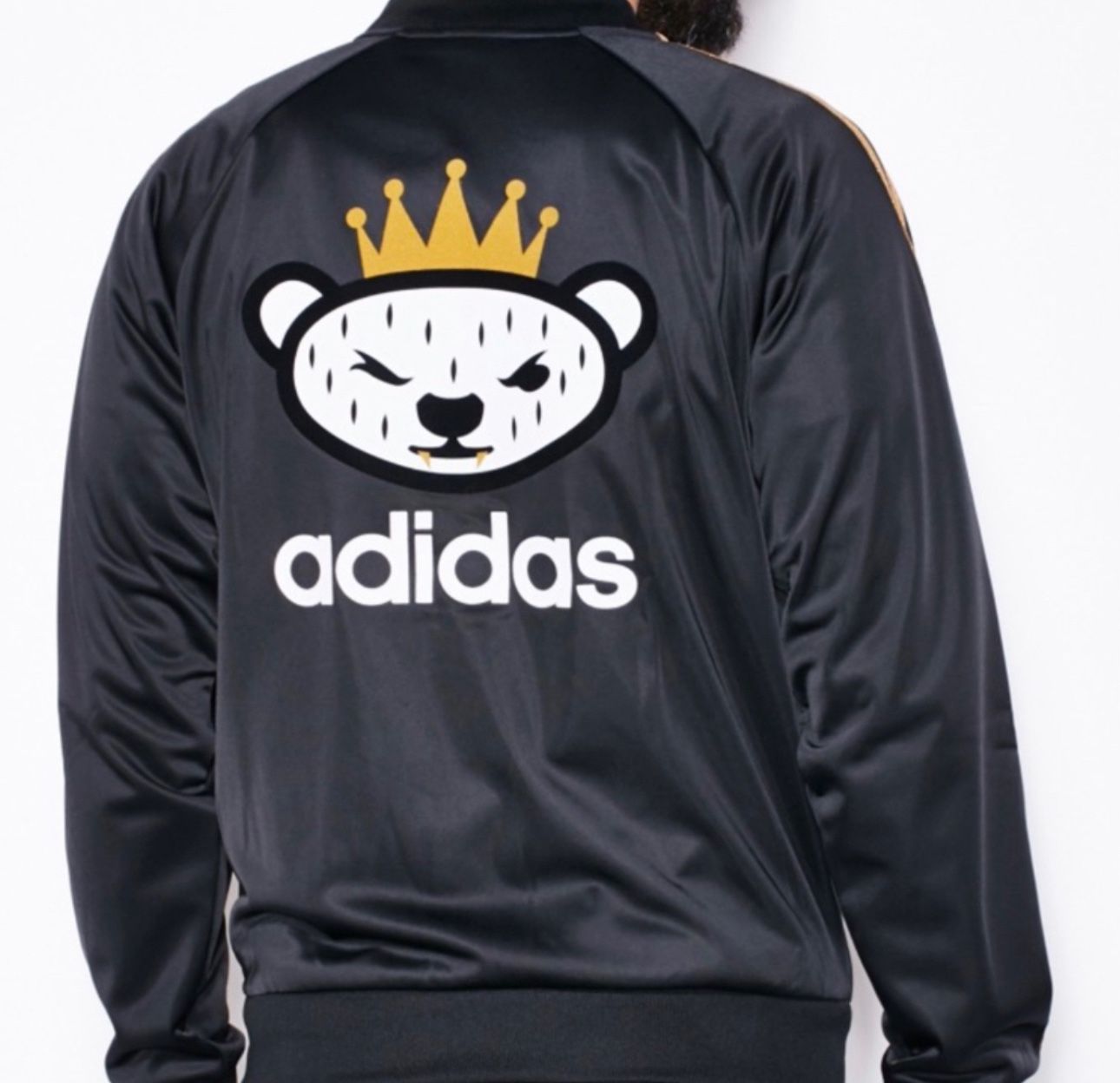 Vintage adidas Originals × NIGO Crown Bear Bomber, Size Small (Black Satin) 