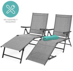 New Gray Patio Garden Balcony Adjustable Chaise Lounge Chairs- Set of 2