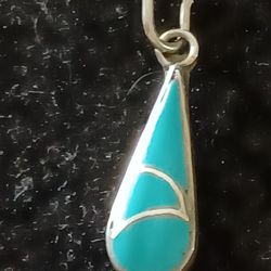 Vtg.sterling Silver Inlaid Turquoise Pendant