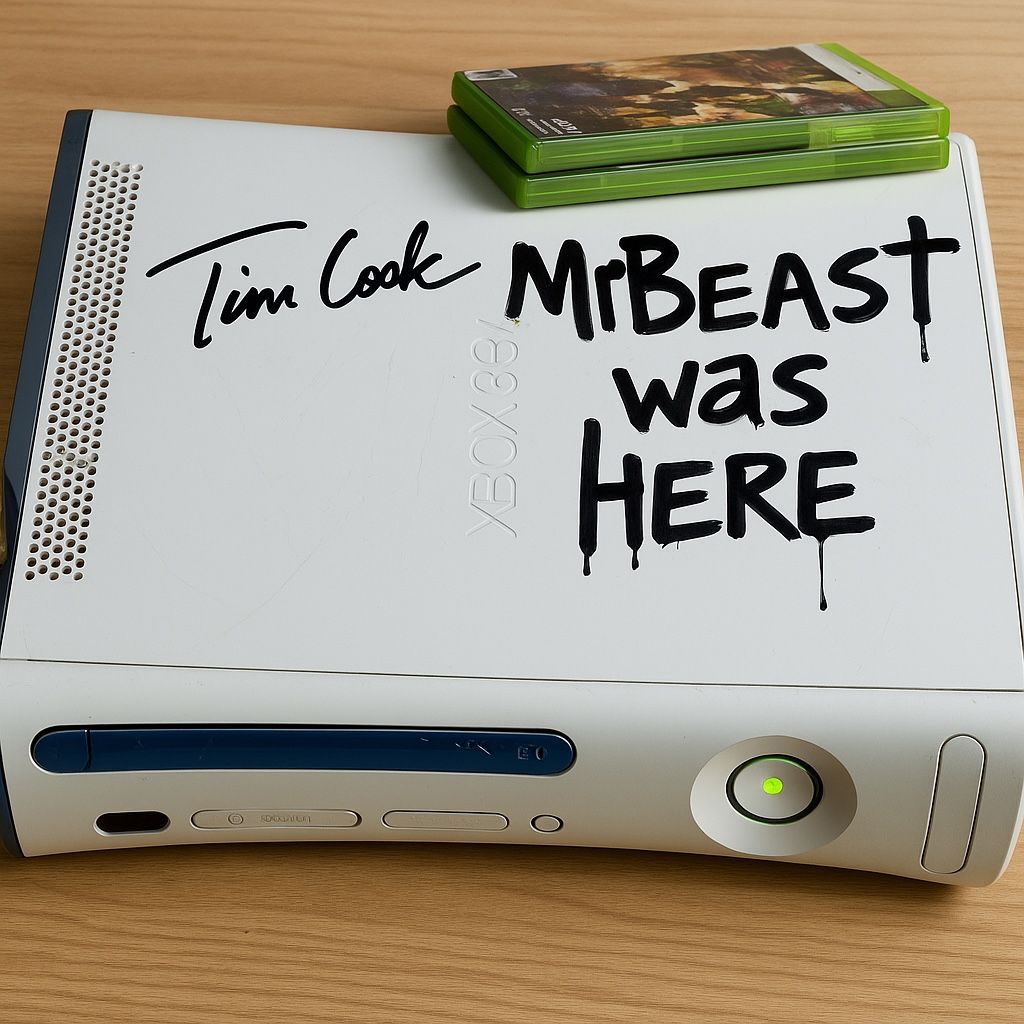 Limited Edition Xbox 360 – Signed by Tim Cook, Nutted on by MrBeast – 3 Games