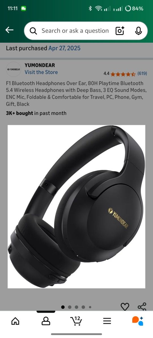 F1 Bluetooth Headphones Over Ear, 80H Playtime Bluetooth 5.4 Wireless Headphones with Deep Bass, 3 EQ Sound Modes, ENC Mic, Foldable & Comfortable for