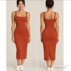 American Apparel Burnt Orange Tank Midi Bodycon Dress size Large