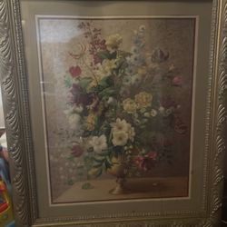 Vintage Floral Still Life Framed Art Print – Ornate Gold Frame