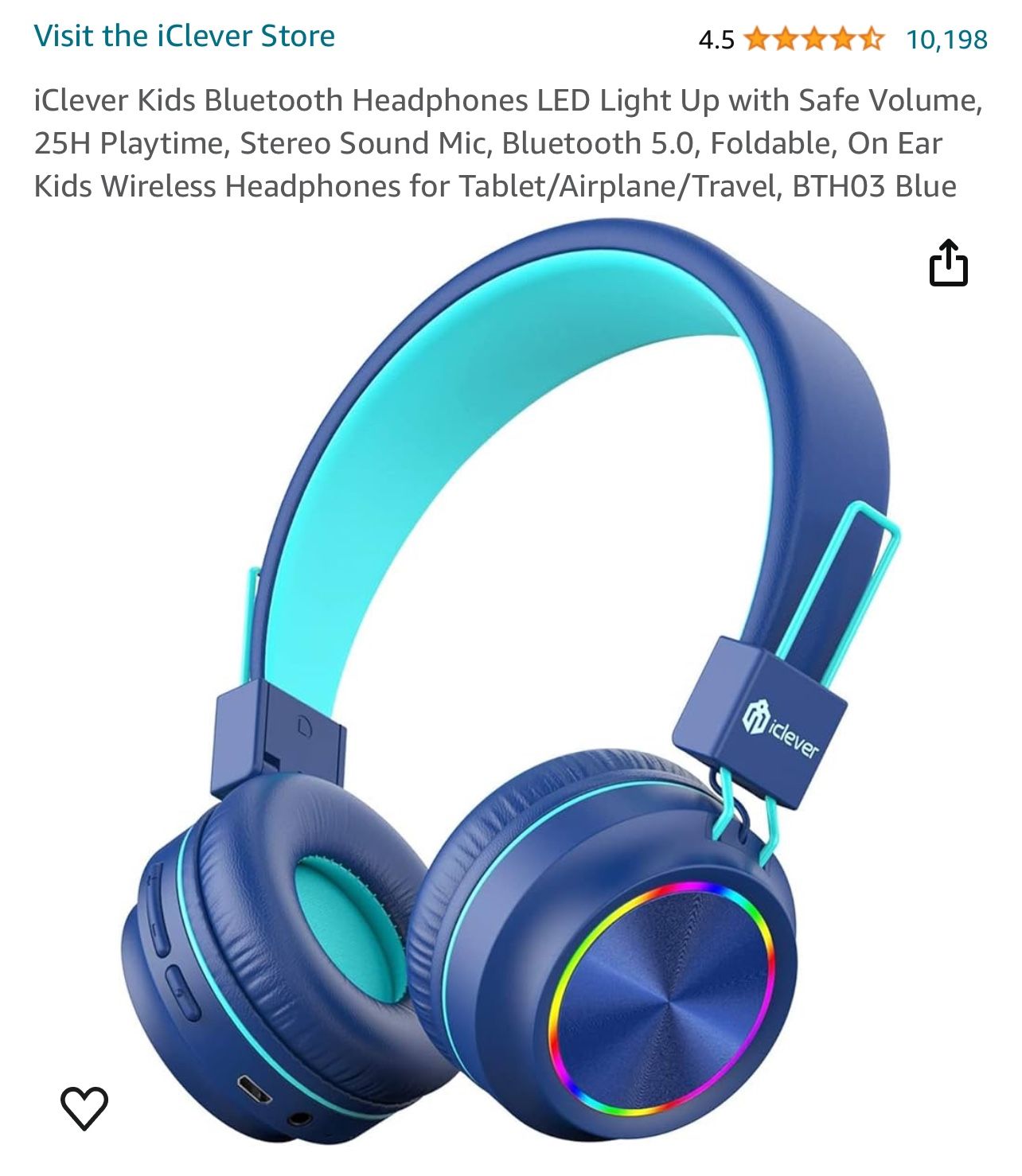 iClever Kids Bluetooth Headphones LED Light Up with Safe Volume