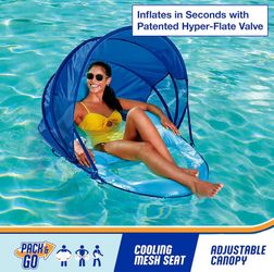 SwimWays Spring Float Premium Recliner with Canopy Pool Lounger, Inflatable Pool Floats Adult with Fast Inflation for Ages 15 & Up, Sky Blue