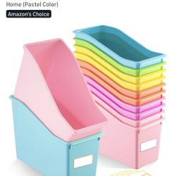 Geetery 12 Pcs Book Bin for Classroom with 24 Pcs Labels Stackable Plastic Organizing Bins 11.5 x 5.4 x 7.5 in Book Holders Storage Bins Box Baskets f