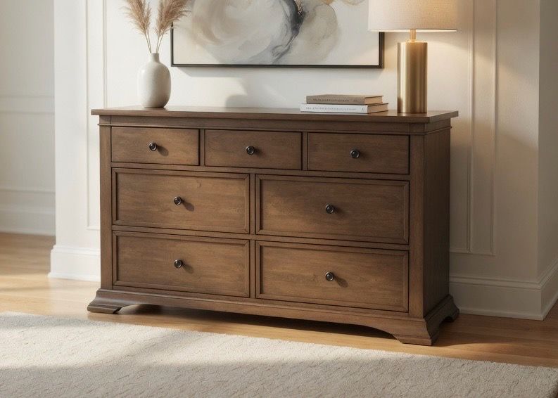 Delivery Available! Bassett Modern Brown 7 Drawer Dresser Chest! Great condition, light cosmetic wear on top. All drawers slide great! Retails $1,700+