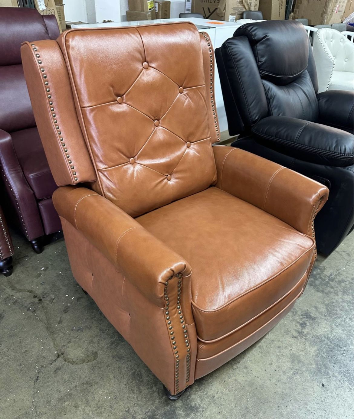 New assembled Recliner Chair, Single Sofa Recliner Chair with Wingback, Leather Accent Chair with Ri