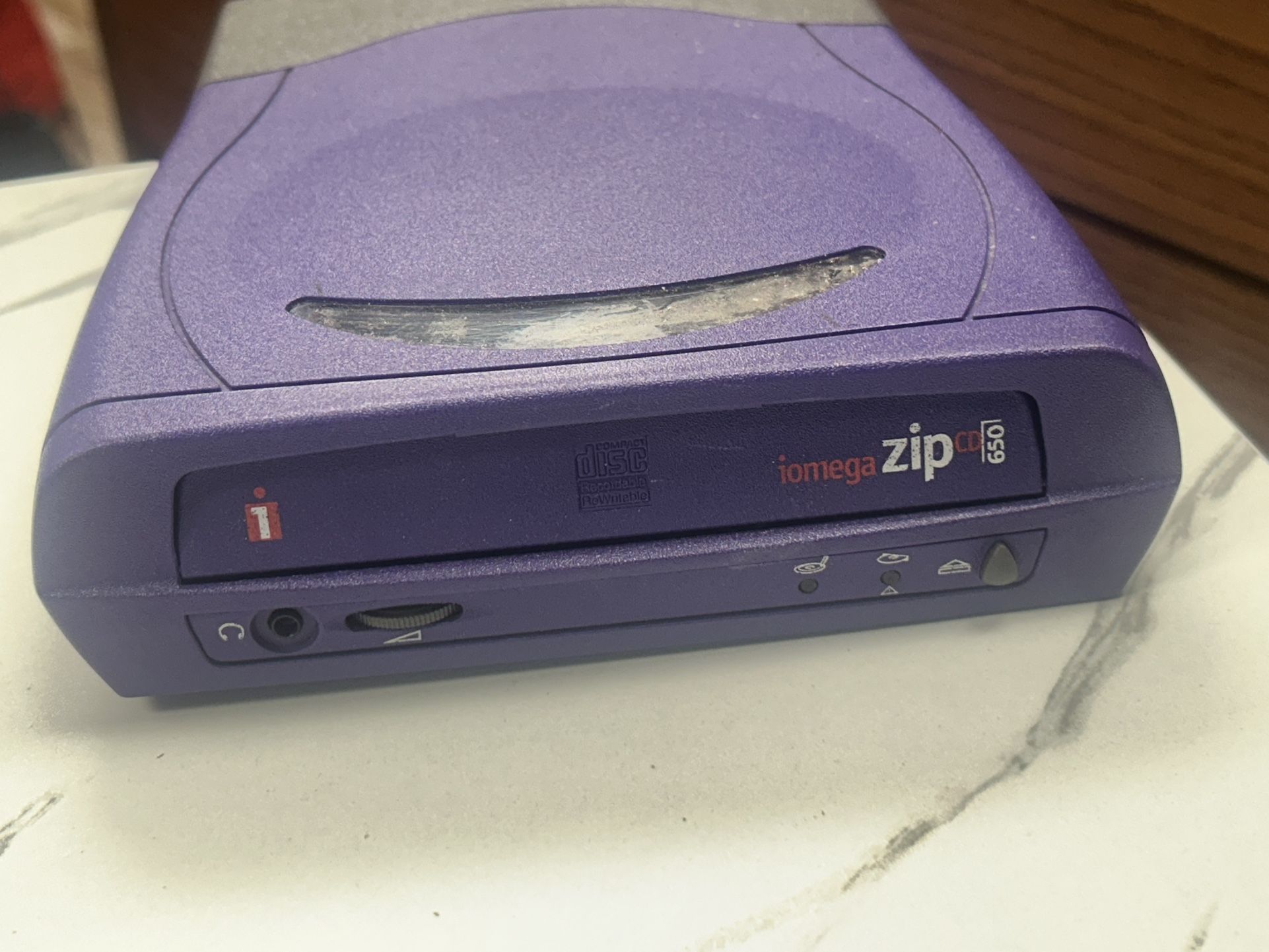 Vintage Iomega ZipCD 650 External CD-RW Drive Purple Gray Model Z650USB