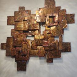 Vintage Mid-Century Brutalist Copper Wall Sculpture in Curtis Jere Style – 4'x4' 56 Elements Statement Piece!