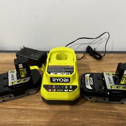 HP RYOBI ONE+ 18V Lithium-Ion 2.0 Ah HP High Per Battery 2-Pack & Charger
