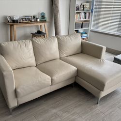 Leather White Couch With Chaise