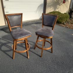 Bar Chairs (2), Solid Wood, Microfiber Fabric
