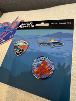 Birch Aquarium Pins Set Of 3  Each pin measures from 1.25" to 1.75"  (Comes with free Octopus sticker)  New.