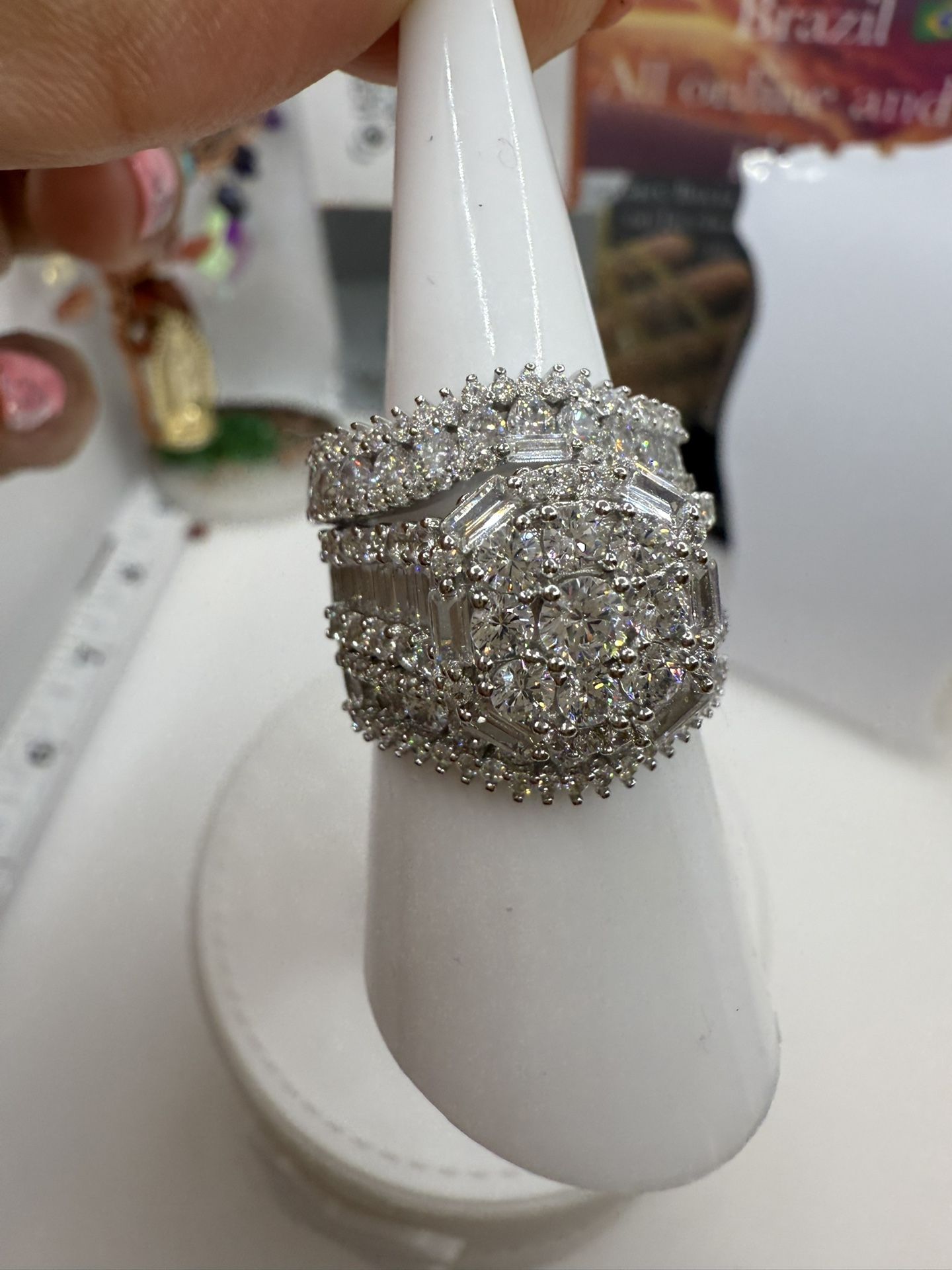 925 sterling silver ring 3pcs size #7 cubic zirconia stones Italian solid silver ((anillo de plata Italiana Alta calidad piedras de zirconia talla #7