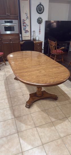 Solid Wood Dining Table Set with 6 Chairs | Pedestal Base