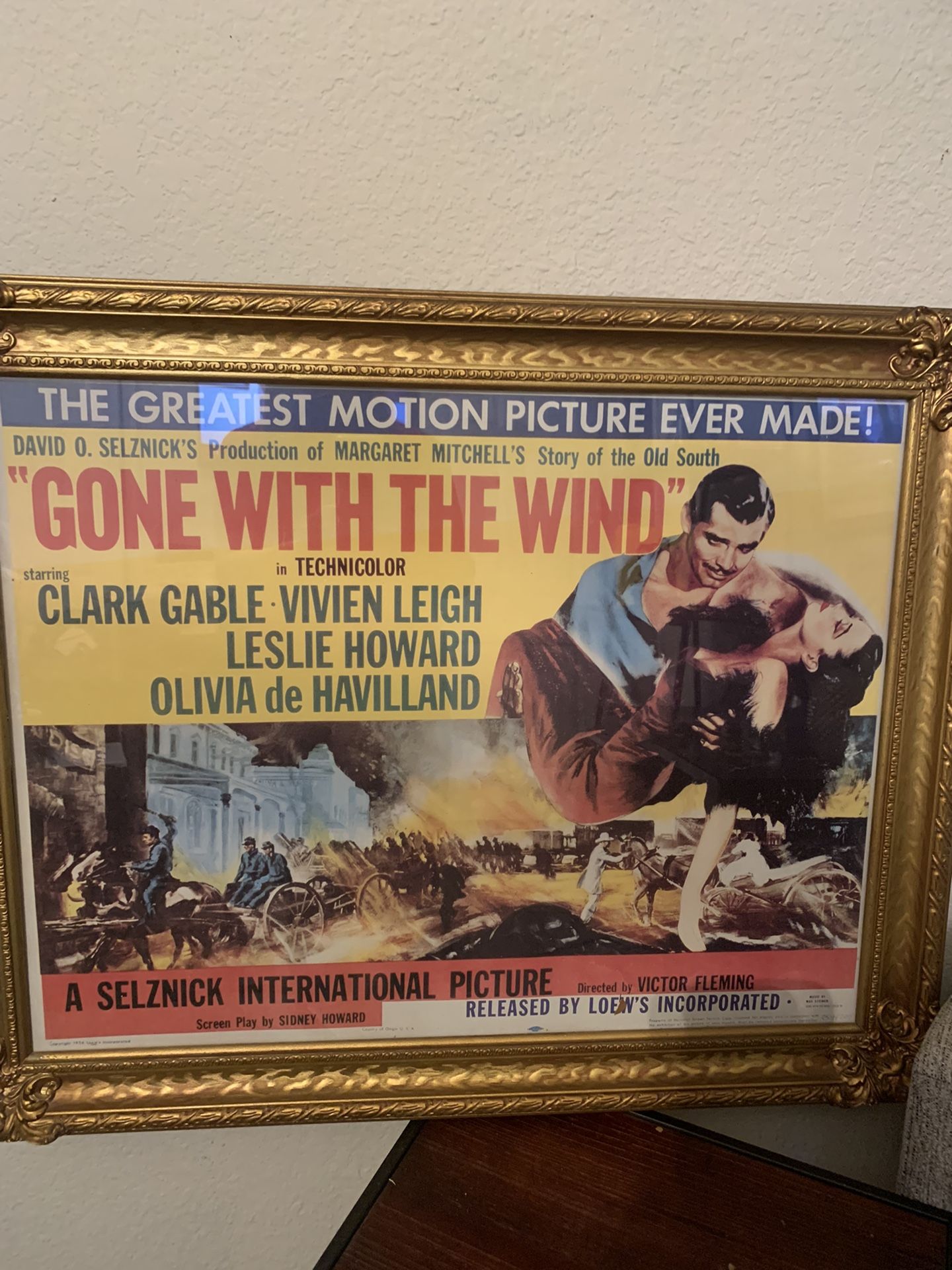 31x25 antique vintage “numbered” beautifully gold framed GONE WITH THE WIND movie poster. Purchased in an auction from a collector. 95.00 Johanna. Bud