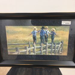Beautiful “Amish Boys on Fence” Framed Print!