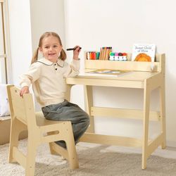 Kids Desk and Chair Set, Toddler Student Desk and Chair Set for Bedroom, Study Table for Kids 6-12 with Storage, Compact Size, Suitable for Small Spac