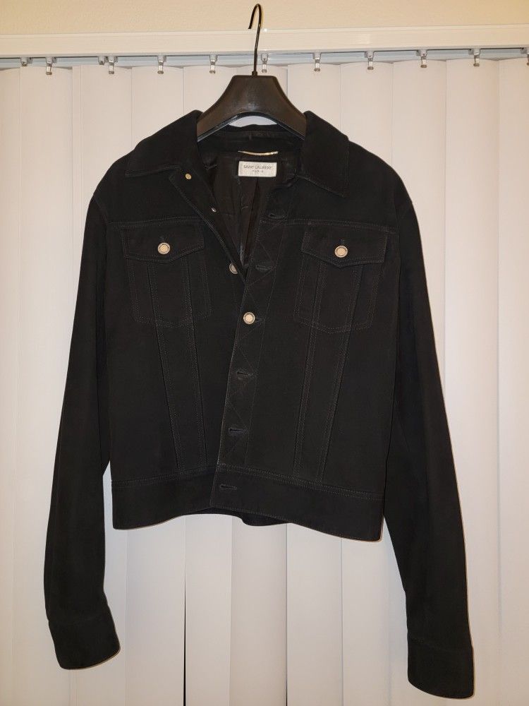YSL SS18 Black Suede Denim Jacket