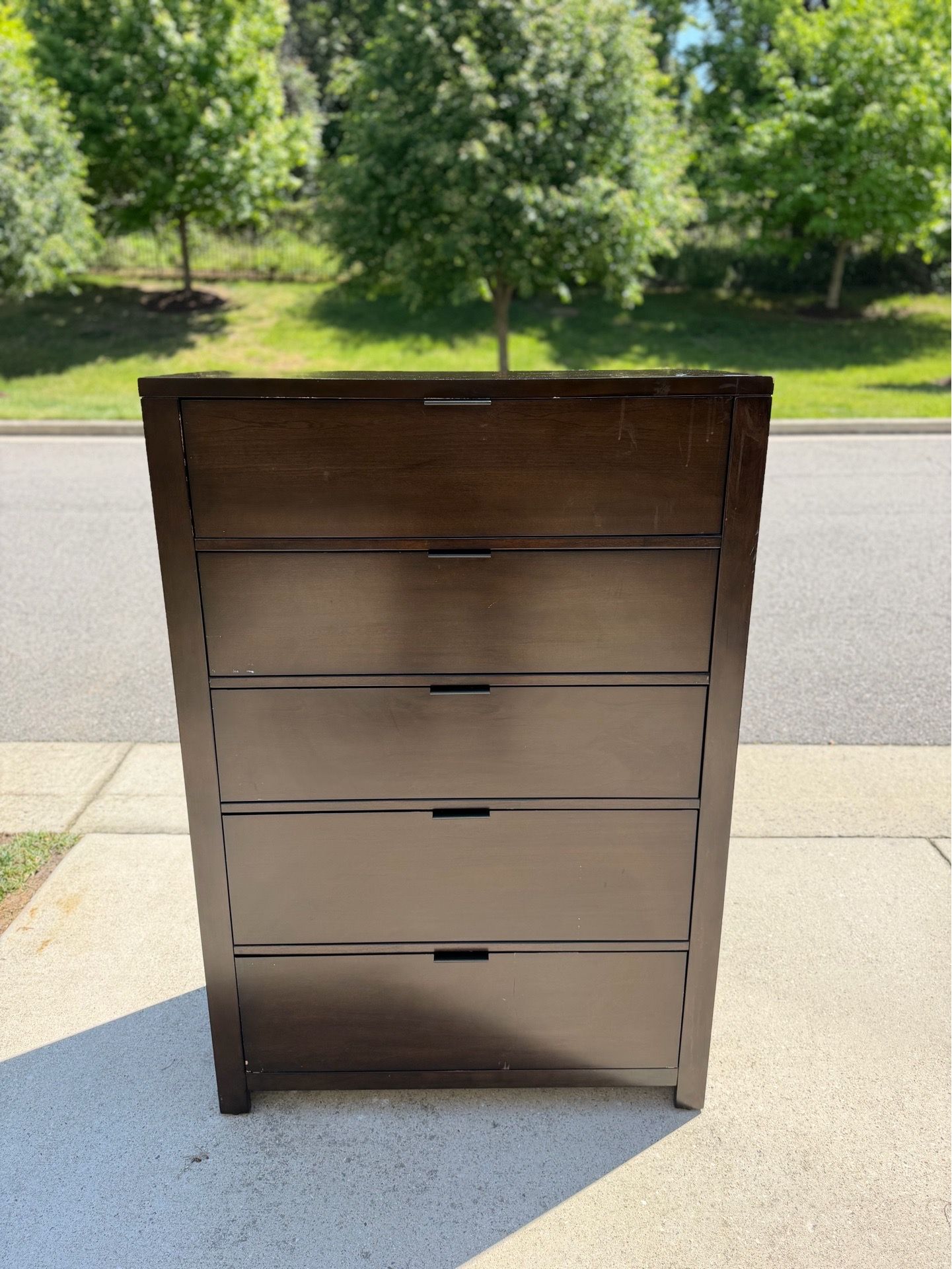 Dark Wood 5-Drawer Dresser – 37” W