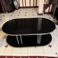 Oval Black Coffee Table, 2-tier