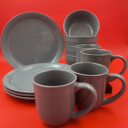 Mainstays Chiara 12 Piece Glazed Gray  Stoneware Dinnerware Set
