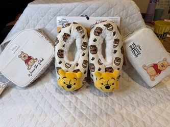 Disney Winnie the Pooh 3-Piece Bundle – Slippers & 2 Bags – Brand New