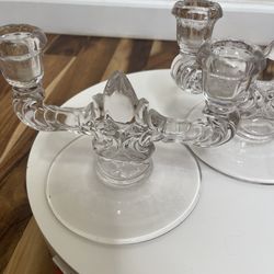 Pair Of Vintage Glass Candelabra 