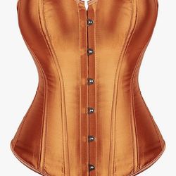 Large orange Women's Sexy Satin Floral Boned Overbust Corset Top Lace up Back Underbust Body Shaper