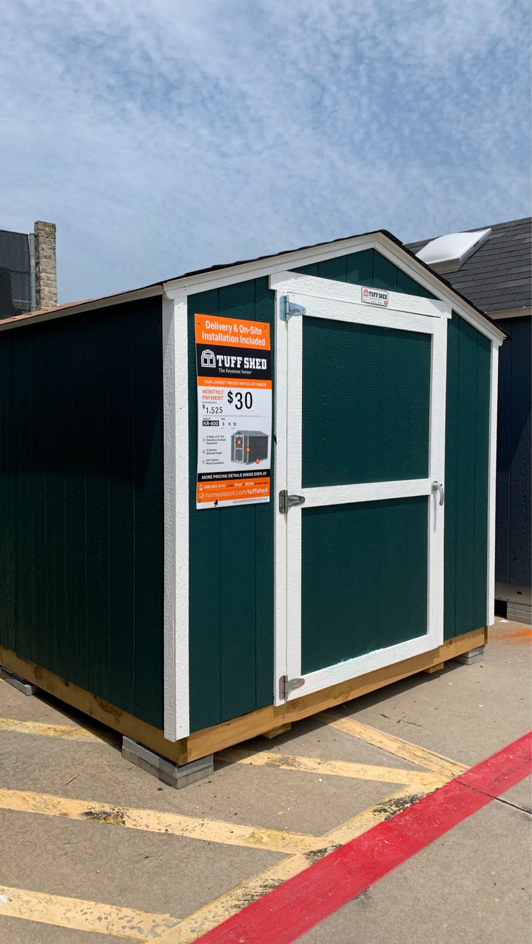 8x10 Tuff Shed KR600 display was 1,746 now 1571 delivery included within 30 miles. Must be able to get a truck into the site.