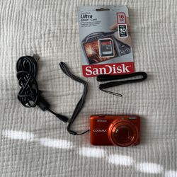Like-New Retro Nikon Coolpix S6500 Camera – Orange, 12x Optical Zoom + 16GB SD Card